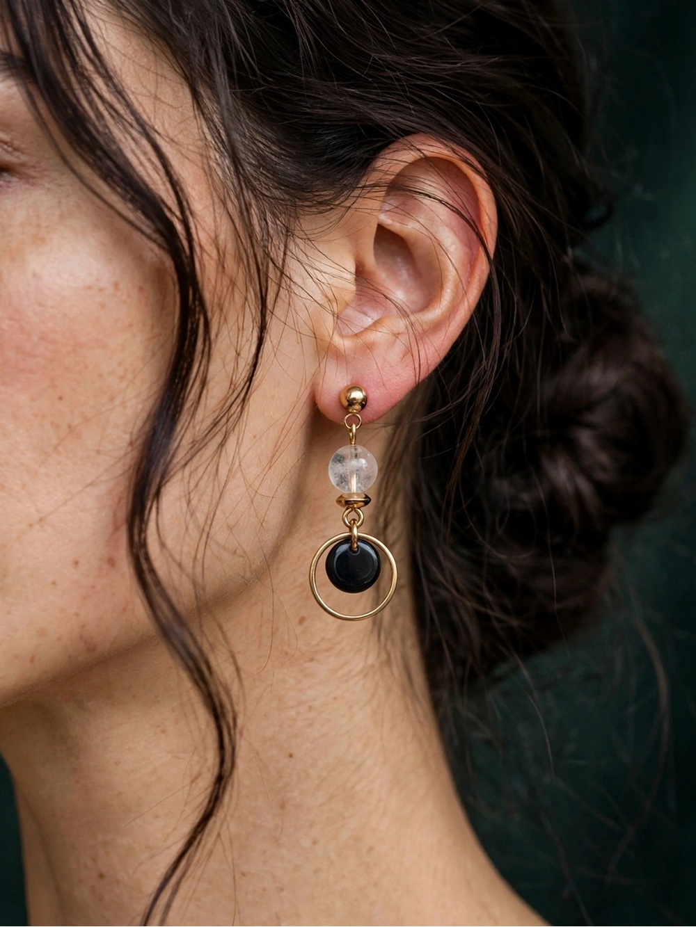 New Amimi Clear Quartz Black Agate Geometric Drop Earrings Gold S925 Posts Boho